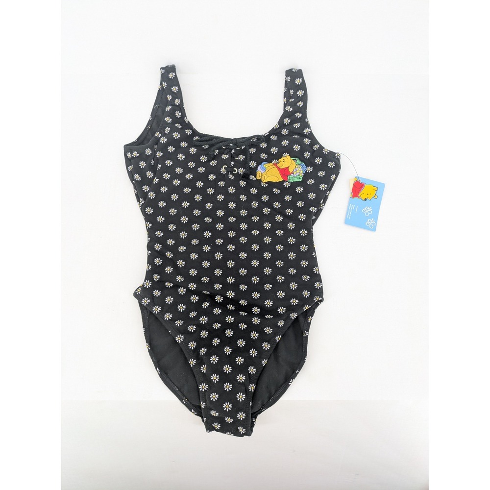 Disney Winnie the Pooh One Piece Swimsuit Women 5/6 XS Black Embroidered Vintage